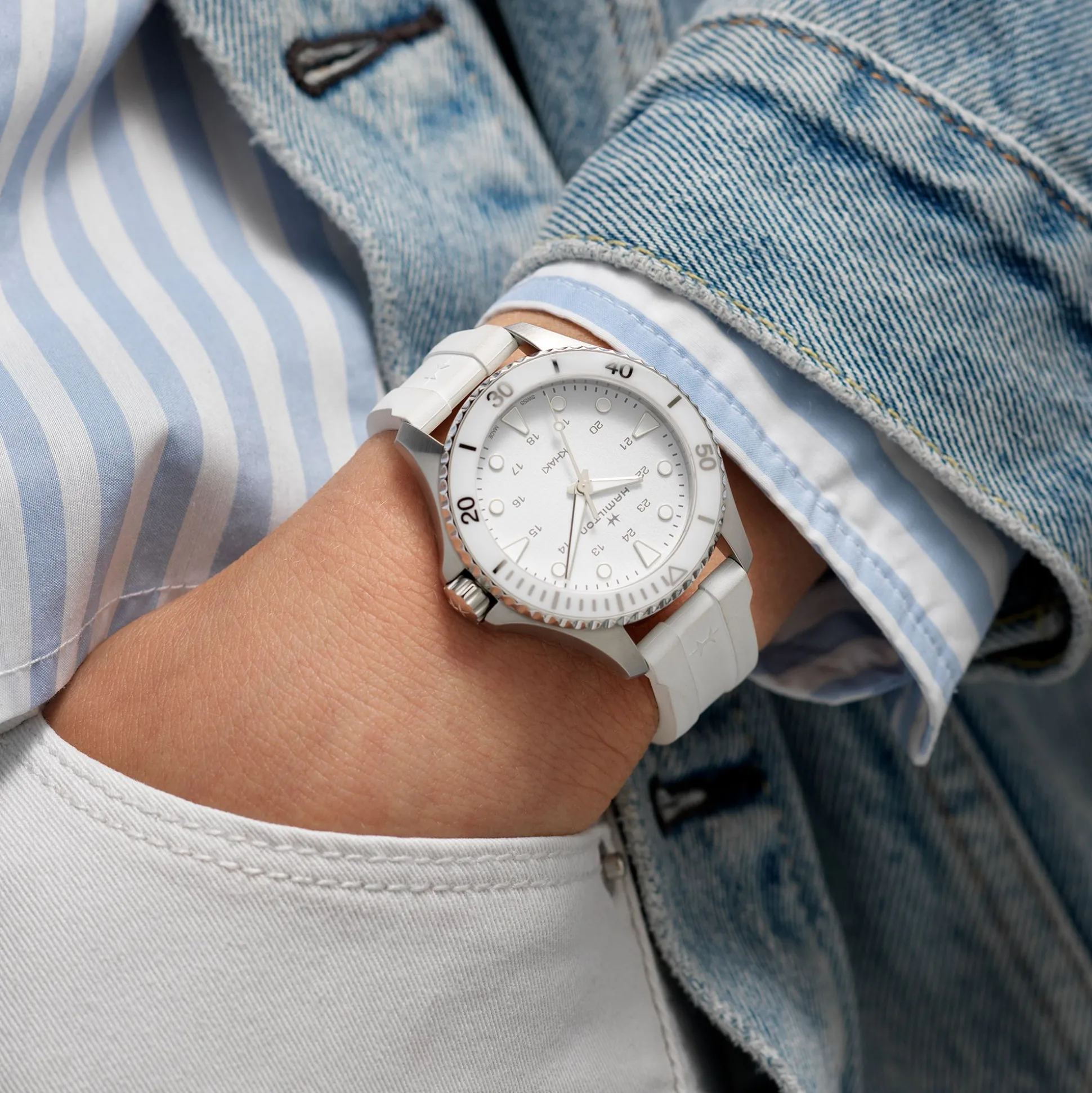 Khaki Navy White Strap 18mm